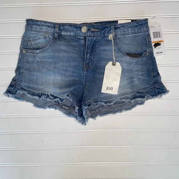 Jolt Ladies Ruffled Bottom Zip Jr Jean Shorts Jr Sz 9 Available New w tags - Picture 2 of 13